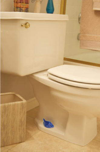 Decorative Toilet Bolt Caps - Blue Fish in Beige Bath